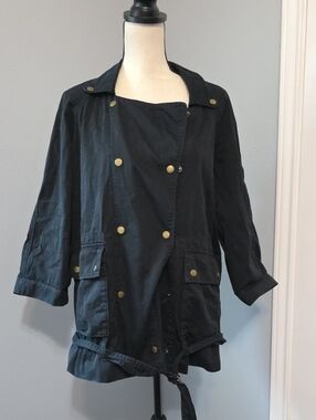 Current/Elliott Black Double-Breasted Utility Jacket with Gold Buttons